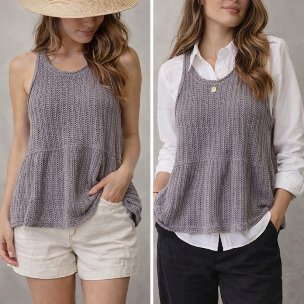 POL Gray Sleeveless Chunky Knit Top 06-0213